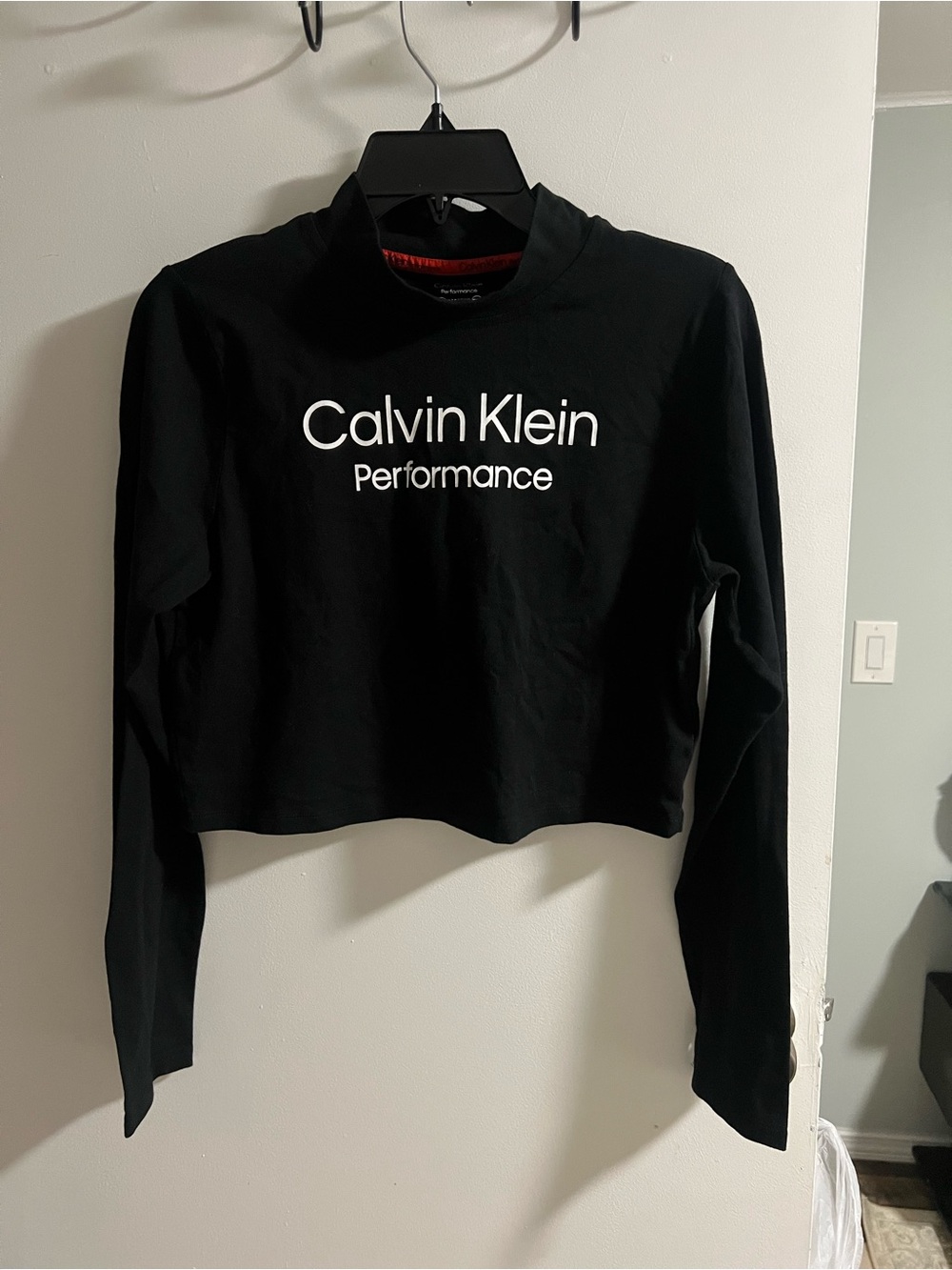 Calvin Klein Black Long-Sleeve Cropped Logo Top